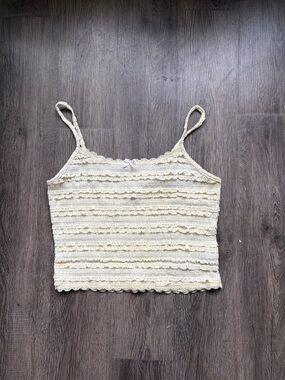 Edikted Cream Lace-Trim Cropped Cami